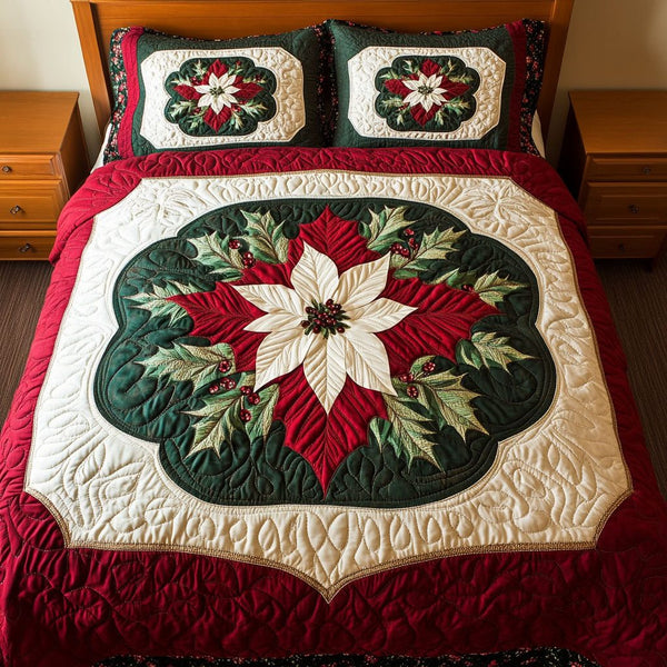 Frosted Magic quilted 3-piece bedding set on a made bed in a winter-styled bedroom
