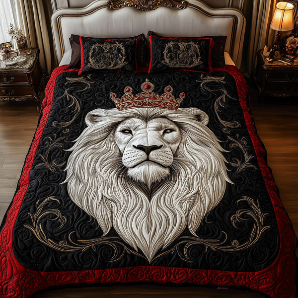 Frosted Roots quilted 3-piece bedding set on a made bed in a winter-styled bedroom