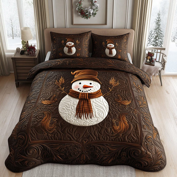Frostlight Dreams quilted 3-piece bedding set on a made bed in a winter-styled bedroom