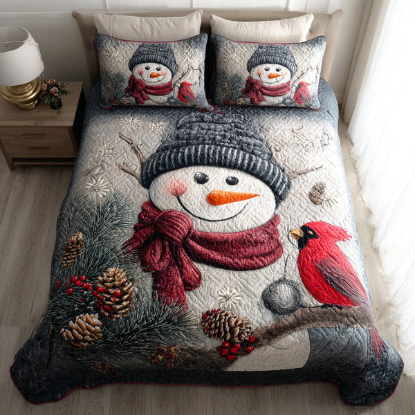Frostlight Meadow quilted 3-piece bedding set on a made bed in a winter-styled bedroom