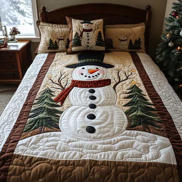 Frosty Dreams quilted 3-piece bedding set on a made bed in a winter-styled bedroom