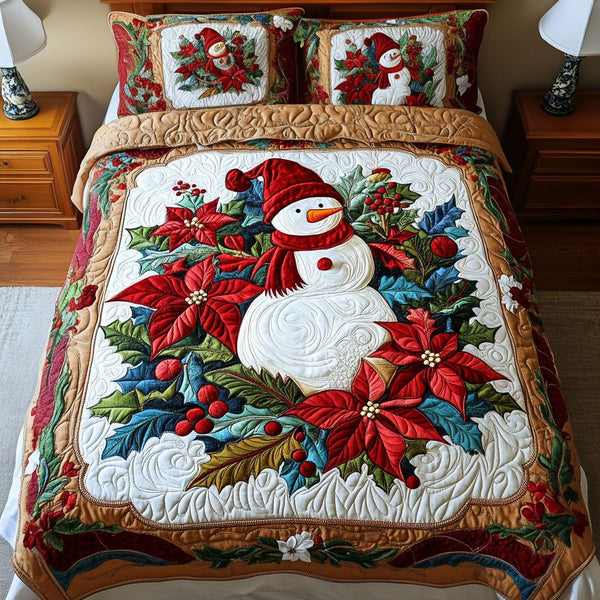 Frosty Fields quilted 3-piece bedding set on a made bed in a winter-styled bedroom