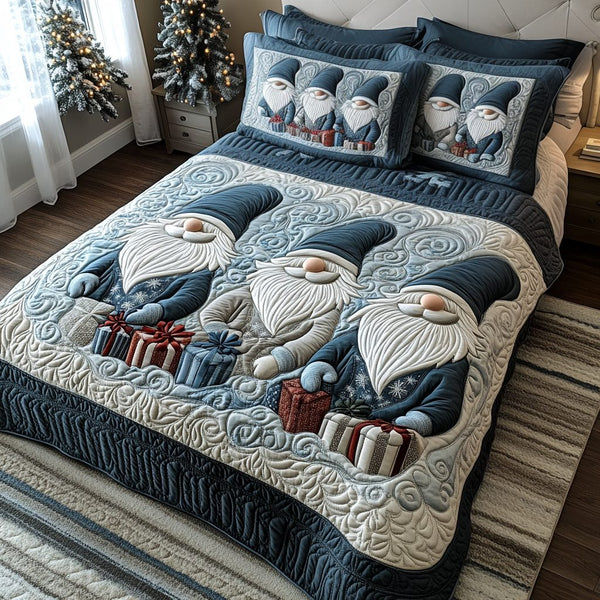Frosty Path quilted 3-piece bedding set on a made bed in a winter-styled bedroom