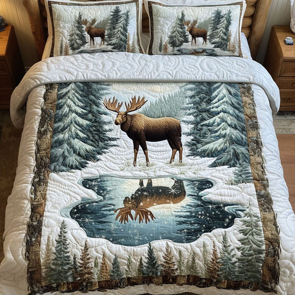 Frozen Beauty quilted 3-piece bedding set on a made bed with two matching pillow shams