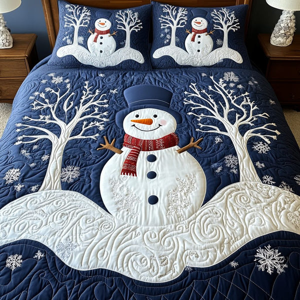 Frozen Magic quilted 3-piece bedding set on a made bed with two matching pillow shams