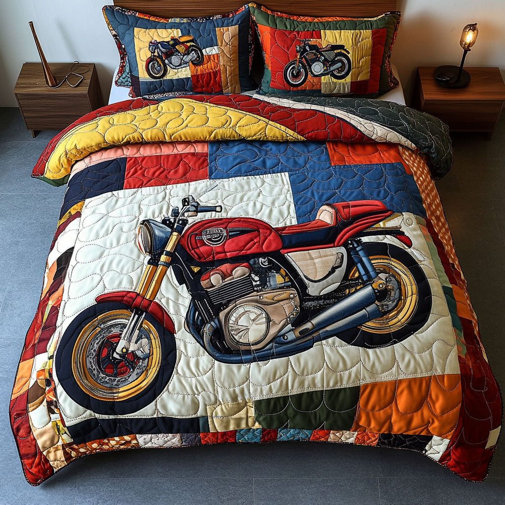 Full Throttle Fantasy quilted 3-piece bedding set on a made bed with two matching pillow shams