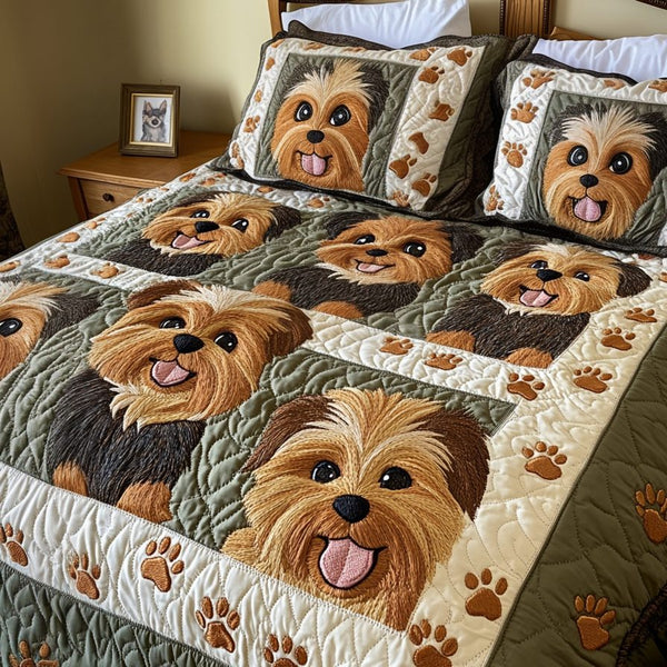 Fur Fantasy quilted 3-piece bedding set on a made bed with two matching pillow shams