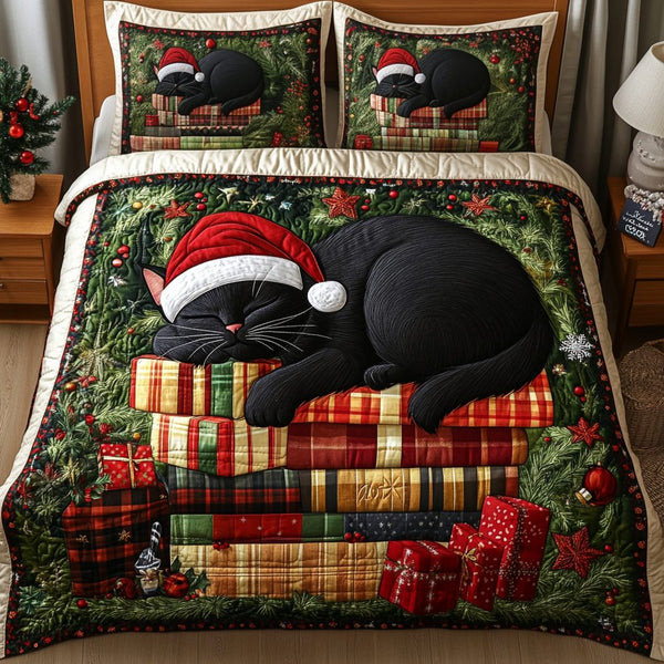 Furry Book Bliss quilted 3-piece bedding set on a made bed with two matching pillow shams
