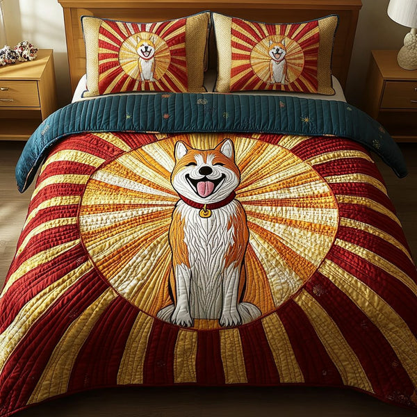 Furry Comfort quilted 3-piece bedding set on a made bed with two matching pillow shams