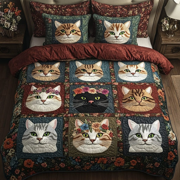 Furry Friends quilted 3-piece bedding set on a made bed with two matching pillow shams