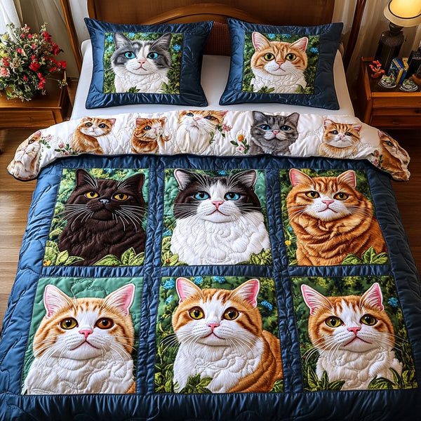 Furry Tales quilted 3-piece bedding set on a made bed with two matching pillow shams