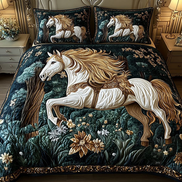 Gallant Grace quilted 3-piece bedding set on a made bed with two matching pillow shams