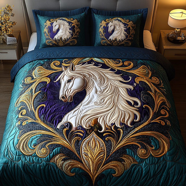 Gallant Grace quilted 3-piece bedding set on a made bed with two matching pillow shams