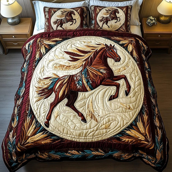 Gallop Dream quilted 3-piece bedding set on a made bed with two matching pillow shams