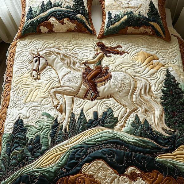 Gallop Garden quilted 3-piece bedding set on a made bed with two matching pillow shams