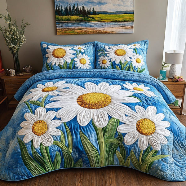 Garden Comfort quilted 3-piece bedding set on a made bed with two matching pillow shams