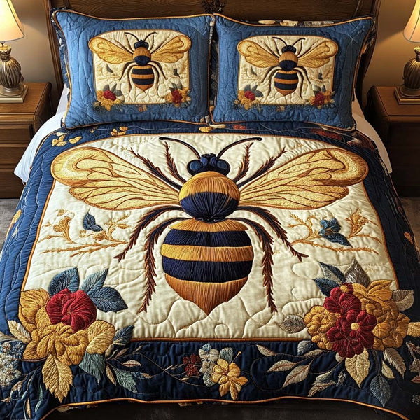 Garden Empress quilted 3-piece bedding set on a made bed with two matching pillow shams