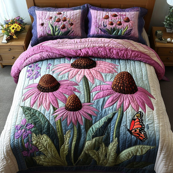Garden Floral quilted 3-piece bedding set on a made bed with two matching pillow shams