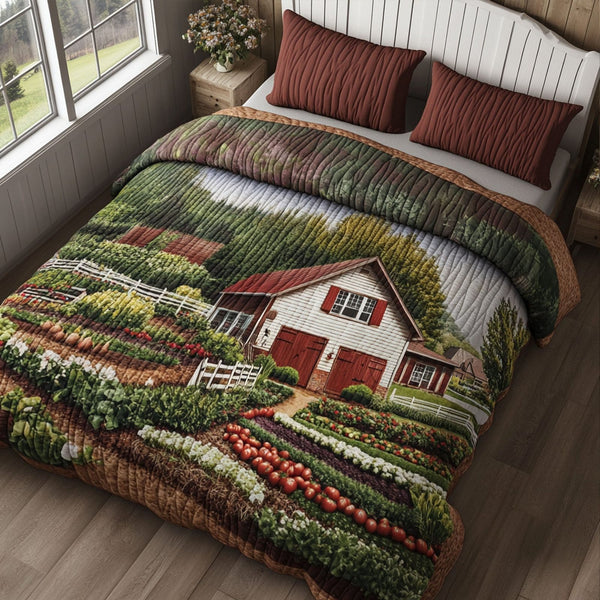 Garden Gateway quilted 3-piece bedding set on a made bed with two matching pillow shams
