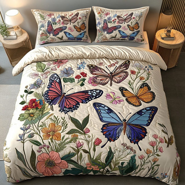 Garden Grace quilted 3-piece bedding set on a made bed with two matching pillow shams