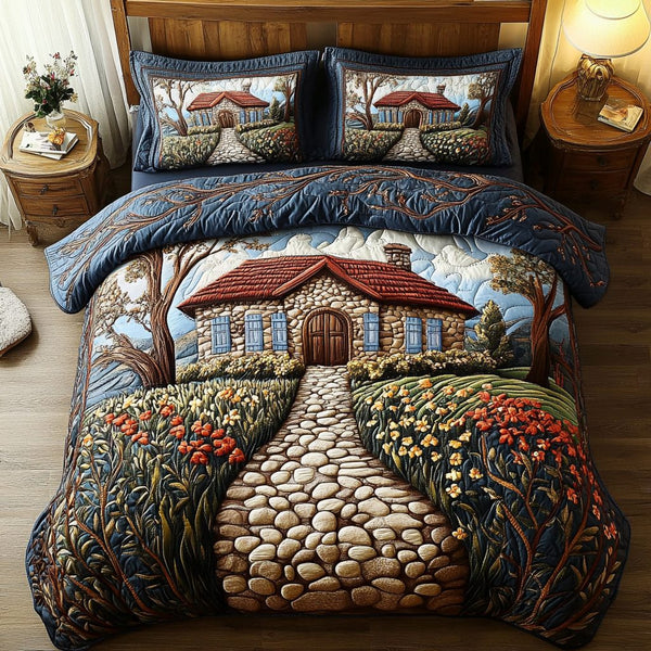 Garden Haven quilted 3-piece bedding set on a made bed with two matching pillow shams