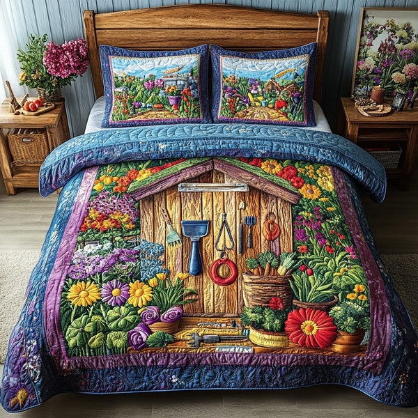 Garden Haven quilted 3-piece bedding set on a made bed with two matching pillow shams