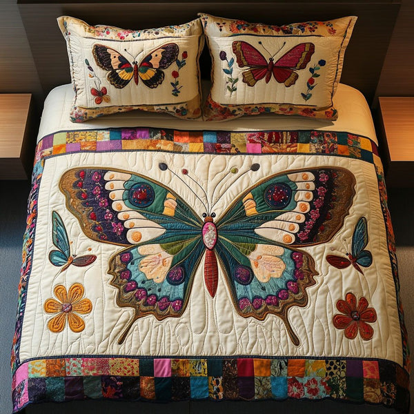 Garden Magic quilted 3-piece bedding set on a made bed with two matching pillow shams