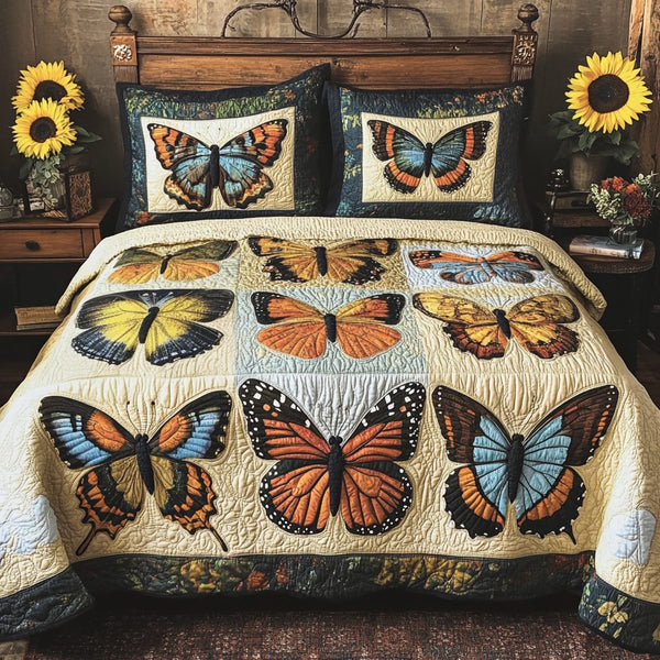 Garden Magic quilted 3-piece bedding set on a made bed with two matching pillow shams