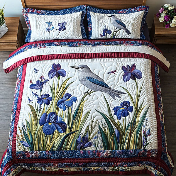 Garden Melody quilted 3-piece bedding set on a made bed with two matching pillow shams