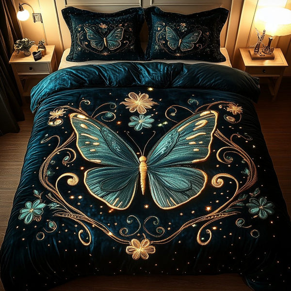 Garden Mirage quilted 3-piece bedding set on a made bed with two matching pillow shams