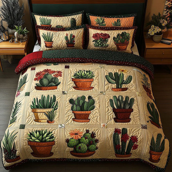 Garden Oasis quilted 3-piece bedding set on a made bed with two matching pillow shams