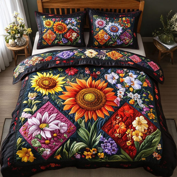 Garden of Grace quilted 3-piece bedding set on a made bed with two matching pillow shams