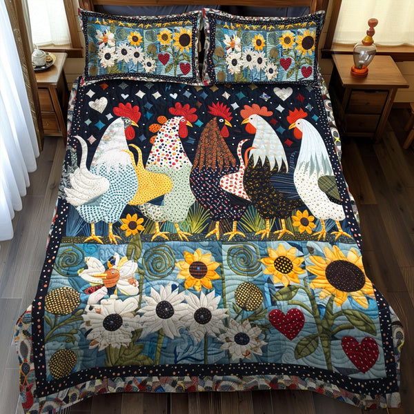Garden Roost quilted 3-piece bedding set on a made bed with two matching pillow shams