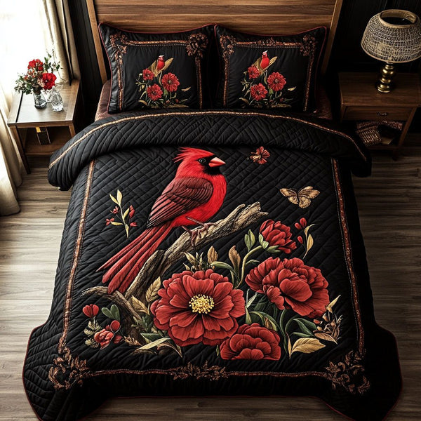 Garden State of Ohio quilted 3-piece bedding set on a made bed with two matching pillow shams