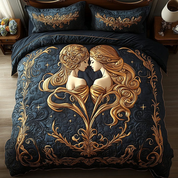 Gemini quilted 3-piece bedding set on a made bed with two matching pillow shams