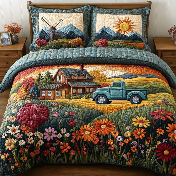 Gentle Breezes quilted 3-piece bedding set on a made bed with two matching pillow shams