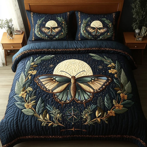 Gentle Flutter quilted 3-piece bedding set on a made bed with two matching pillow shams