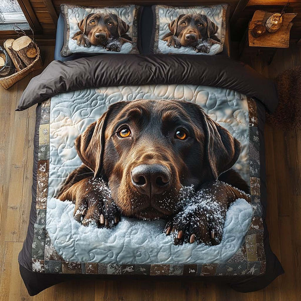 Gentle Gaze quilted 3-piece bedding set on a made bed with two matching pillow shams