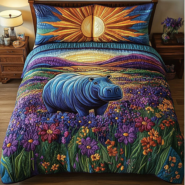 Gentle Giant quilted 3-piece bedding set on a made bed with two matching pillow shams