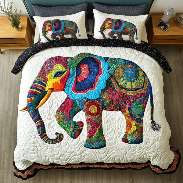 Gentle Giant quilted 3-piece bedding set on a made bed with two matching pillow shams