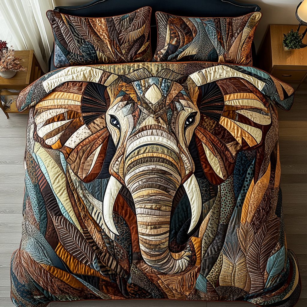Gentle Giant quilted 3-piece bedding set on a made bed with two matching pillow shams