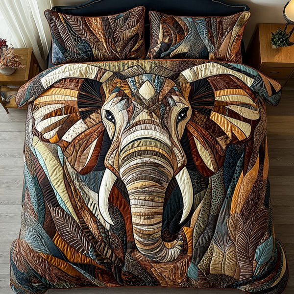 Gentle Giant quilted 3-piece bedding set on a made bed with two matching pillow shams