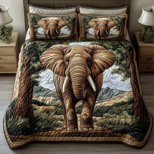 Gentle Giant quilted 3-piece bedding set on a made bed with two matching pillow shams