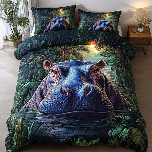 Gentle Giant quilted 3-piece bedding set on a made bed with two matching pillow shams