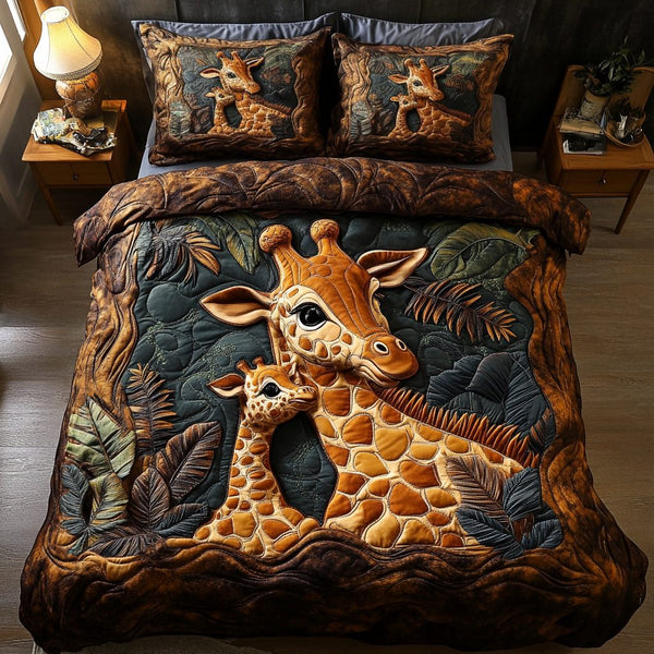 Gentle Heights quilted 3-piece bedding set on a made bed with two matching pillow shams