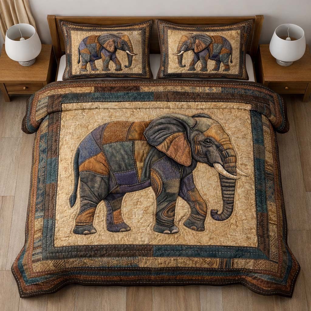 Gentle Jumbo quilted 3-piece bedding set on a made bed with two matching pillow shams