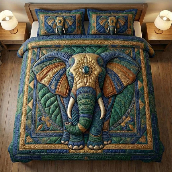 Gentle Jumbo quilted 3-piece bedding set on a made bed with two matching pillow shams
