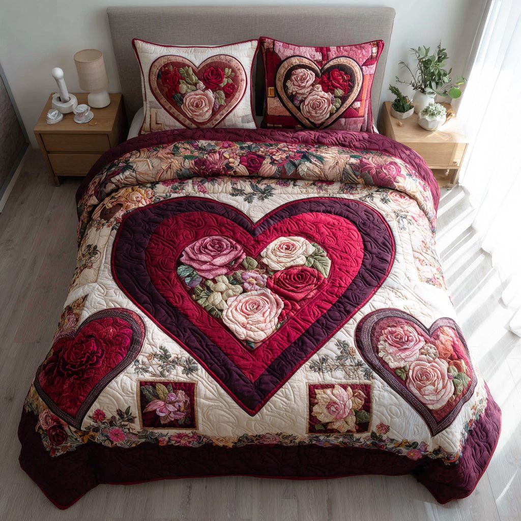 Gentle Promise quilted 3-piece bedding set on a made bed with two matching pillow shams