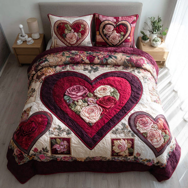 Gentle Promise quilted 3-piece bedding set on a made bed with two matching pillow shams