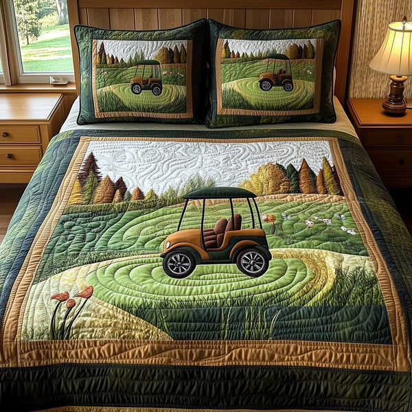 Gentle Rounds quilted 3-piece bedding set on a made bed with two matching pillow shams